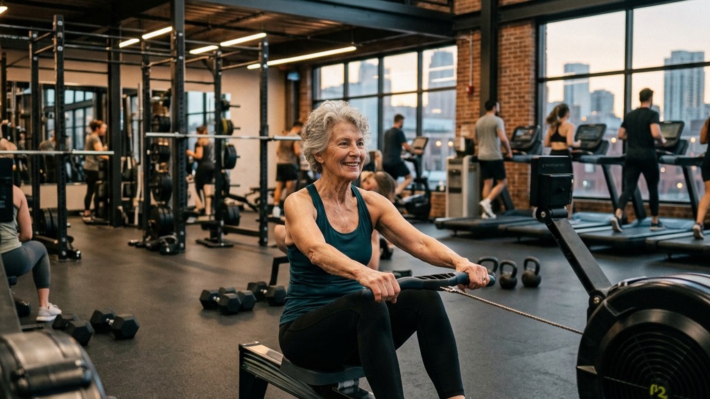 Aged person at a modern fitness studio