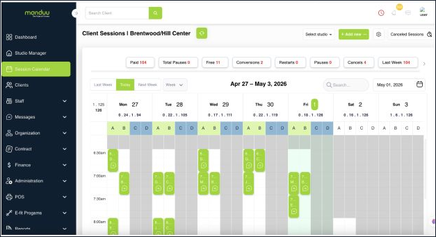 Manduu admin scheduling interface screenshot